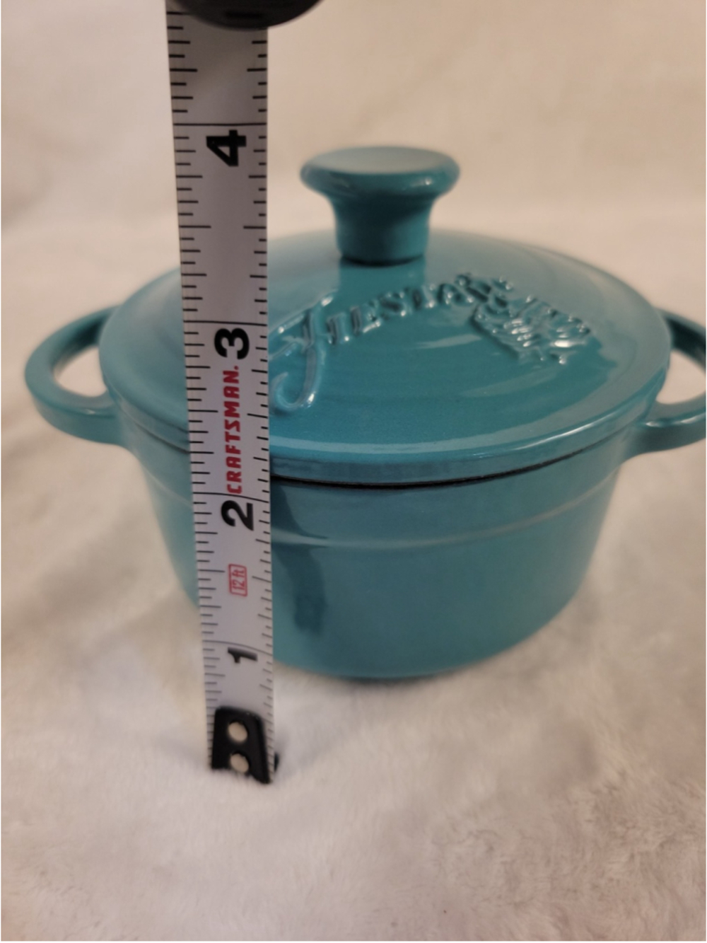 Fiesta Enameled Cast Iron Mini Dutch Oven Casserole Turquoise 0.35qt RETIRED - Picture 9 of 10
